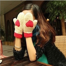 热销爆款韩国冬季可爱保暖加厚毛绒爱心手套女保暖全指手套