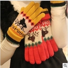 冬季新品可爱小鹿双层加厚保暖加长五指分指情侣手套骑行手套