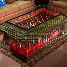 天津KTV家具玻璃茶几团购,酒吧家具打图标茶几,钛金发光茶几