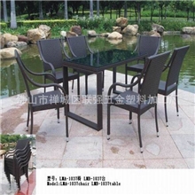 热销户外藤制家具餐桌椅前脚双管椅拆装长桌8MM钢化玻璃