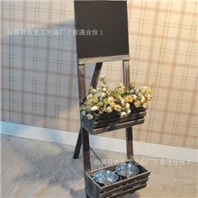 美式复古乡村田园原木做旧棕色实木双层花架置物架架子