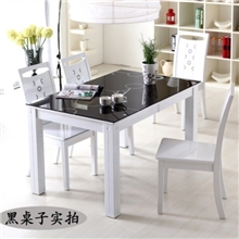 唯依美安实木烤漆餐桌钢化玻璃餐桌