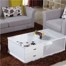 茶几烤漆茶几现代田园茶几抽屉黑白色钢化玻璃包邮时尚之窗特价