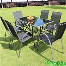 山水林户外桌椅伞庭院休闲家具铁艺玻璃阳台折叠桌椅组合套装