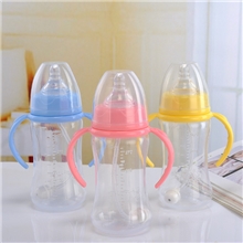 现货批发供应可定制开心宝270ml带柄宽口PP奶瓶诚招代理批发