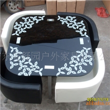 实拍厂销时尚玻璃餐桌椅简约咖啡台钢化玻璃百搭黑白花款