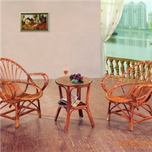 批发中式简约庭院家具真藤休闲桌椅编藤圆桌双凤尾椅