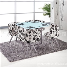 厂销实拍简约玻璃餐桌椅时尚咖啡台钢化玻璃一椅四桌套装