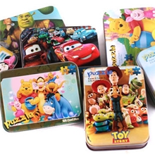 新品儿童纸质铁盒卡通动物拼图汽车总动员迪斯尼拼图