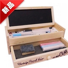 韩国文具木制DIY小黑板笔盒多功能铅笔盒木质双层带抽屉笔盒