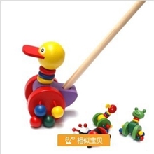 儿童益智玩具推杆小鸭子推车卡通动物推车木制小推车混款