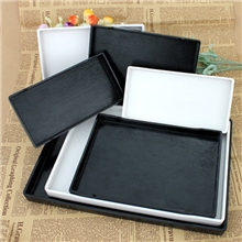 密胺仿瓷欧式托盘酒店黑白色客房托盘塑料长方形防滑木纹托盘