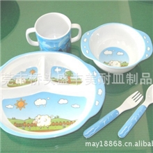 美耐皿密胺餐具儿童餐具双耳三格盘碗杯组合套装