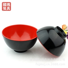 日式碗批发密胺仿瓷餐具塑料面碗汤碗黑红圆形餐碗饭碗