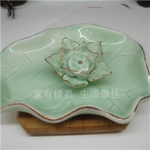 莲花香盘/碟线香插座盘香盘金边长方荷叶盘香具用品