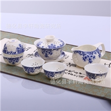 景德镇玲珑茶具超薄陶瓷茶具青花茶具盖碗和壶款