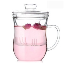 批发耐热玻璃杯带过滤内胆花草茶杯美体杯350ML三件杯办公杯