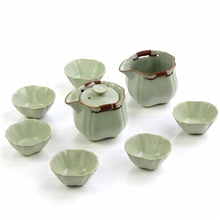 汝窑汝瓷茶具套装高档礼品8头仿宋汝窑茶具真汝开片茶具
