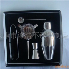 供应不锈钢调酒器套装350ml五件套彩色展示盒包装