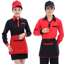 酒店服务员工作服夏装男女长袖快餐厅制服秋冬款饭店工服厂家