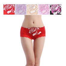 女式内裤高档玫瑰绣花竹纤维内裤女士牡丹花蕾丝内裤带包装9222
