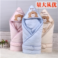 婴舒爽6052厚新生婴儿宝宝脱胆抱被包被纯棉幼儿可拆洗抱毯1米