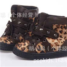 韩版高帮棉鞋时尚豹纹儿童靴子棉靴时尚女童鞋中筒靴特价