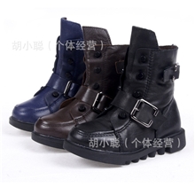 2013秋冬新款韩版真皮铆钉软底中筒靴棉靴棉鞋休闲鞋男女童鞋批发
