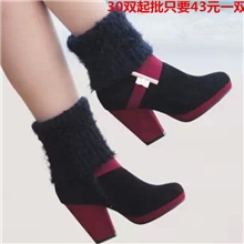 珊瑚女鞋2013秋冬新款三穿靴子可拆卸毛线筒撞色粗跟短靴马丁靴