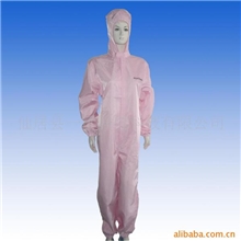 供应高品质防静电5mm格子带帽连体服工作服套装
