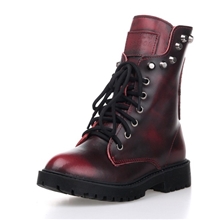 秋冬真皮骷髅头英伦马丁靴女鞋加绒机车靴朋克复古铆钉骑士靴女靴