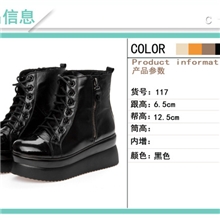 2013秋款时尚韩版个性中邦厚底松糕跟真皮女鞋休闲百搭黑色