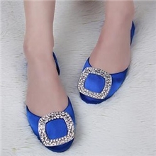 女式鞋RV方扣水钻平底秋鞋绸缎面韩版低帮鞋单鞋女婚鞋