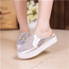 夏新款时尚网状凉鞋厚底内增高水钻凉鞋松糕女士拖鞋