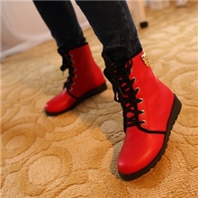 欧美秋冬款马丁靴内增高英伦机车靴复古短靴系带女军靴子虎头