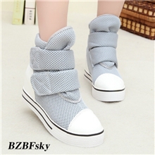 2013韩版高帮鞋内增高魔术贴网布透气松糕跟厚底鞋舒适女鞋