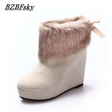 欧洲站2013秋冬新款厚底防水雪地靴坡跟短靴蝴蝶结女靴