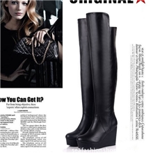 一件代发2013欧美新款牛皮高跟坡跟真皮过膝靴高靴大码女靴A656
