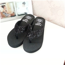 批发夏季爆款亮片布带鞋人字拖厚底坡跟松糕跟沙滩拖鞋凉拖鞋女