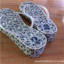 夏季爆款青花瓷人字拖中国风系列拖鞋厚底坡跟松糕跟沙滩鞋高跟