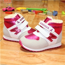 批发新款百搭儿童厚绒休闲运动鞋磨砂真皮拼亮片二棉休闲鞋