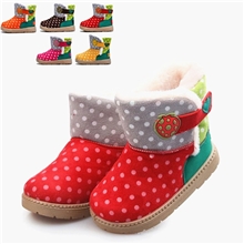 热销款韩版大棉圆点图案童鞋棉鞋童靴保暖鞋魔术贴防滑雪地靴