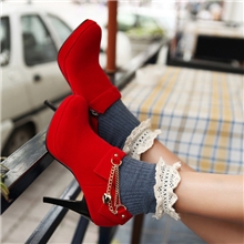 外贸批发秋冬新品名媛气质绒面甜美女裸靴短靴红色婚鞋新娘鞋