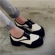 可混批一件代发韩国新款英伦风漆皮系带厚底高跟单鞋女鞋