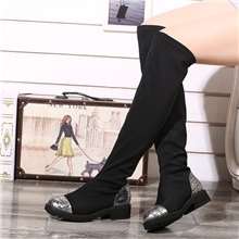 一件代发欧洲站新款单靴真皮弹力布过膝长靴香家欧美女靴厂家批发