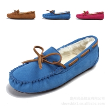 秋冬新款皮毛一体豆豆鞋平底妈妈鞋单鞋磨砂真皮休闲女鞋清仓特价