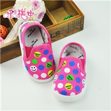 批发新款韩版软底宝宝鞋男女童鞋波点懒人一脚蹬松糕鞋帆布学步鞋
