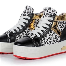 休闲鞋批发拼色系带厚豹纹底松糕鞋1303