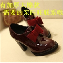 及踝靴蝴蝶结漆皮高跟鞋粗跟单鞋防水台欧美皮鞋韩国公主女鞋子