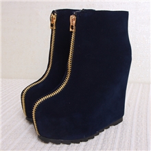 防水台女靴子单靴欧美超高跟潮鞋假拉链小码鞋坡跟短靴子内增高靴